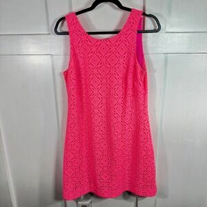 Lilly Pulitzer Pink Crochet Lace Shift Dress Keyhole Cutout Sleeveless M
